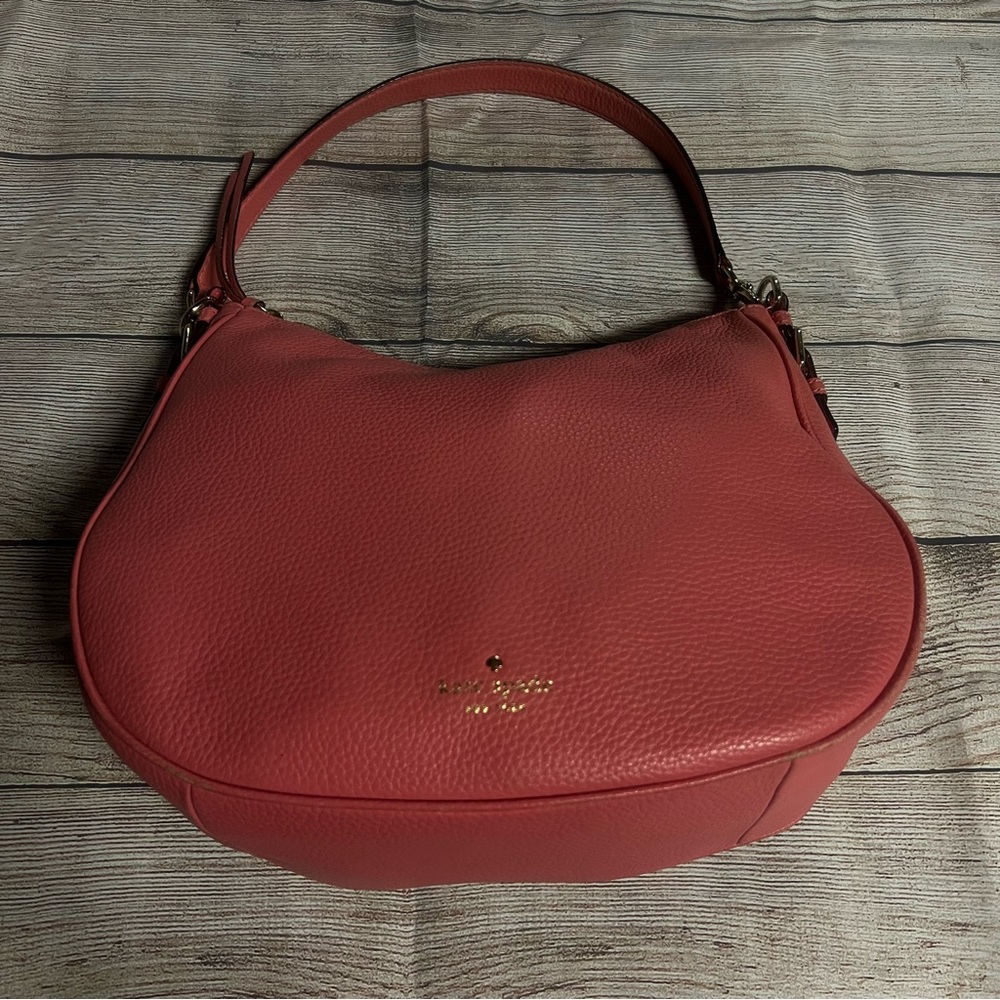 KATE SPADE New York Hobo Bag Medium Pink Pebbled Leather Shoulder Purse